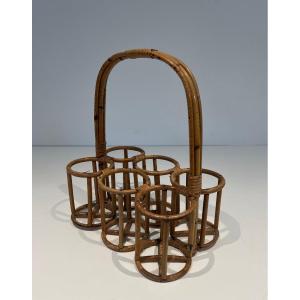 Rattan Bottles Holder. French Work. Circa 1950