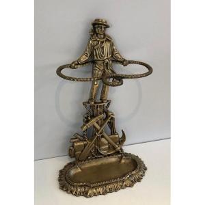 Rare Bronze Umbrella Stand Showing A Sailor. French. Circa 1900