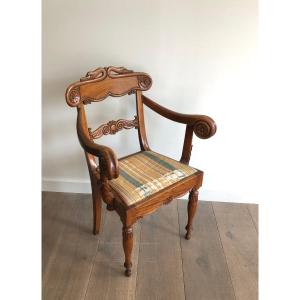 Mahogany Office Armchair With Swan Neck Decorations. English Regency Period. Circa 1830