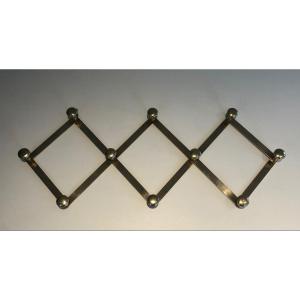 Brass Accordion Wall Coat Rack. French Work. Circa 1970