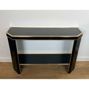 Black Lacquered And Gilt Metal Console. French Work Signed Jean-claude Mahey. Circa 1970