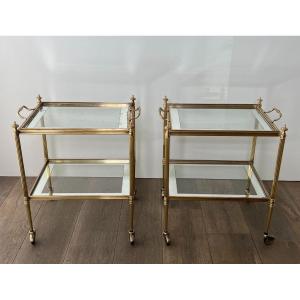 Rare Pair Of Side Tables That Can Be Used As Rolling Tables With Removable Upper Trays. 