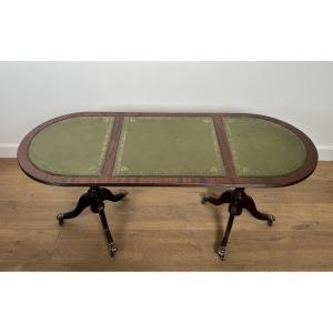 Mahogany Coffee Table With Bronze Claw Feet And Green Leather On Top. French Work. Circa 1940