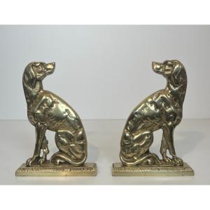 Pair Of Bronze Andirons Representing Dogs. French Work. Circa 1900