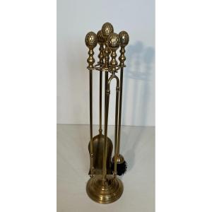 Pair Of Modernist Cast Iron And Wrought Iron Andirons. French Work By Raymond Subes. Circa 1940