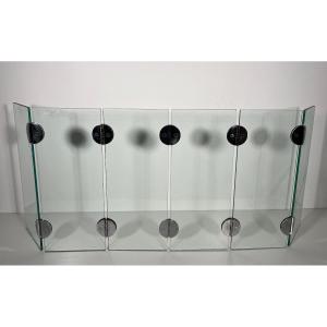 Fireplace Screen Made Of 6 Glass Panels & Chrome Hinges The Style Of Mallet Stevens