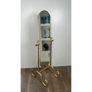Swinging Brass Psyche Mirror. French Work. Circa 1970