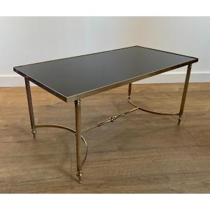 Rectangular Brass Coffee Table With Black Lacquered Glass Top By Maison Jansen