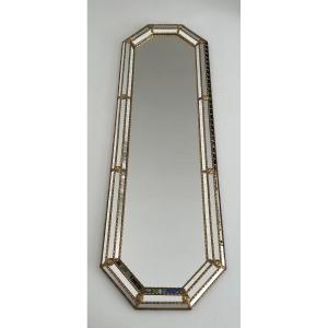 Octogonal Multi-facets Mirror With Brass Garlands. French Work. Circa 1970