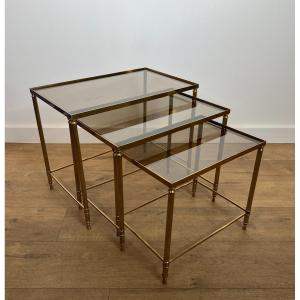 Neoclassical Style Brass Nesting Tables. French Work By Maison Jansen. Circa 1940