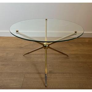 Design Round Tripode Brass Coffee Table. French Work. Circa 1970