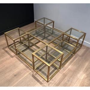 Important French Multi-level Brass Coffee Table. Circa 1970