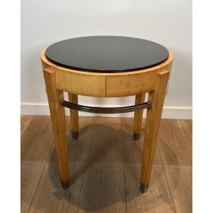 Sycamore Veneer And Chrome Pedestal Table With Marble Top. French Work. Circa 1940