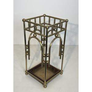 Modernist Brass Umbrella Stand. Austrian Work In The Style Of Joseph Hoffmann. Circa 1900