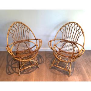Pair Of Rattan Armchairs. French. Circa 1970