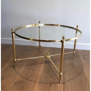 Neoclassical Style Round Brass Coffee Table. French Work By Maison Baguès. Circa 1940