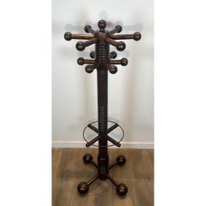 Brutalist Carved Oak Coat Rack. French Work By Charles Dudouyt. Circa 1950