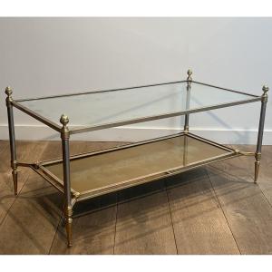 Neoclassical Style Brass And Brushed Steel Coffee Table By Maison Jansen