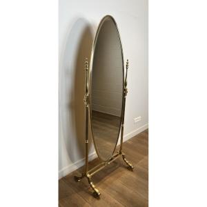 Large Empire Style Bronze And Brass Psyche Mirror. French. Circa 1880