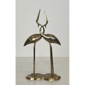 Brass Sculpture Representing Two Entwined Birds. French Work. Circa 1970
