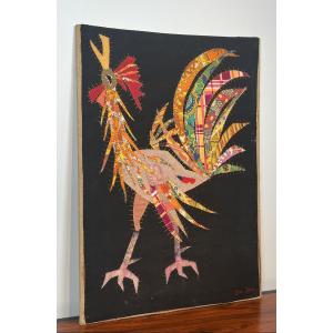 Patckwork Representing A Rooster. French Work Signed Jean Joseph. Circa 1970