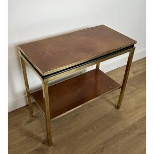 Brass And Black Lacquered Metal Side Table With Amber Celluloid Shelves. French Work 