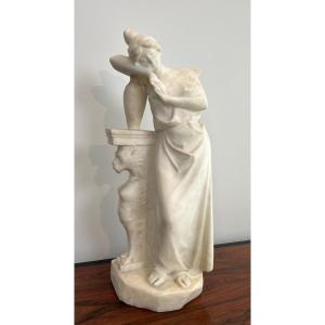 Carrara Marble Sculpture Representing A Young Girl With A Jug Signed Dante Zoi