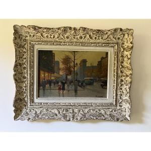 Oil On Canvas Painting Depicting A View Of Paris In A Montparnasse Frame Signed Audry
