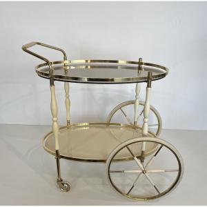 Oval Brass And Lacquered Wood Drinks Trolley. Italian Work. Circa 1940