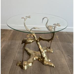 Willy Daro's Brass Crane Model Coffee Table Surrounding A Bonsai