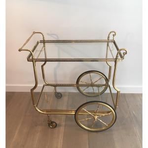 Neoclassical Style Brass Drinks Trolley With Glass Trays By Maison Jansen