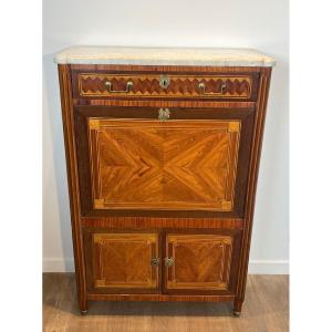 Louis XVI Folding Secretary Made Of Marquetry Topped With A Carrara Marble