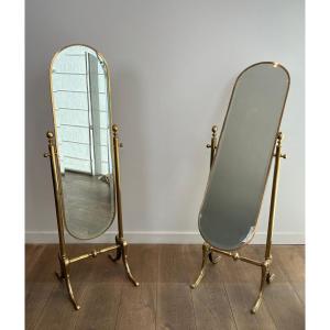 Pair Of Neoclassical Style Brass Psyche Mirrors