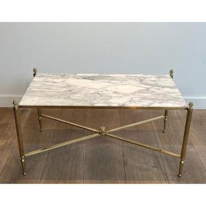 Brass Coffee Table With Carrara Marble Top By Maison Jansen