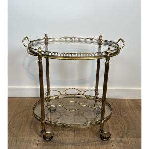 Oval Brass Drinks Trolley In The Style Of Maison Jansen. Circa 1940