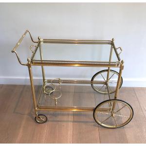 Brass Neoclassical Style Drinks Trolley With Two Removable Trays Surrounded By An Openwork 