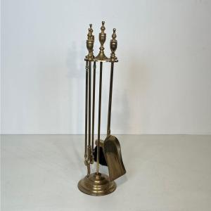 Neoclassical Style Brass Fireplace Tools On Stand
