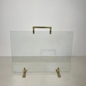 Glass And Brass Fireplace Screen