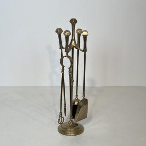Neoclassical Style Brass Fireplace Tools. French. Circa 1970