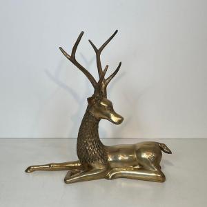 Large Bronze Lying Deer Engraved With Shamanic Motifs