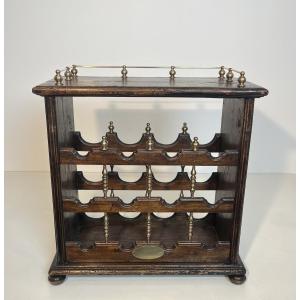 Wooden And Brass Bottle Rack. French Work. Circa 1920
