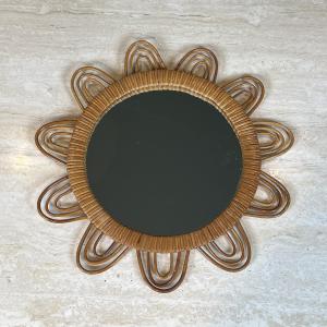 Sun Rattan Mirror. French. Circa 1970
