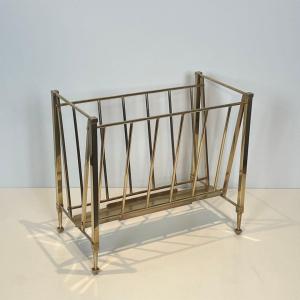 Neoclassical Style Brass Magazine Rack By Maison Jansen