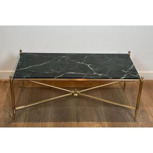 Neoclassical Style Brass Coffee Table With Green Marble Top By Maison Jansen