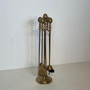 Neoclassical Style Brass Pineapple Fireplace Tools
