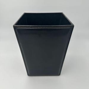 Black Leather Desk Basket With Saddle Stitching In The Style Of Jacques Adnet