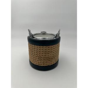 Chrome, Leather And Rope Ice Bucket In The Style Of Jacques Adnet