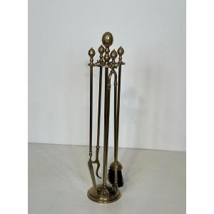 Neoclassical Style Brass Pineapple Fireplace Tools