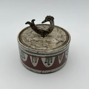 Polychrome Ceramic Covered Pot Signed Jean Derval, Circa 1970