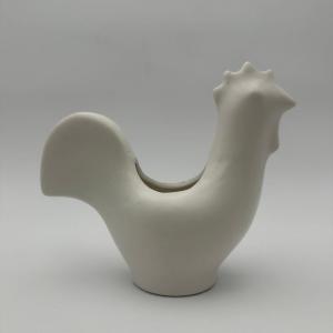 White Ceramic Rooster. French Work In The Style Of Jouve. Circa 1950